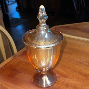 Vintage Lusterware Peach Amber 10 In Candy Compote Dish